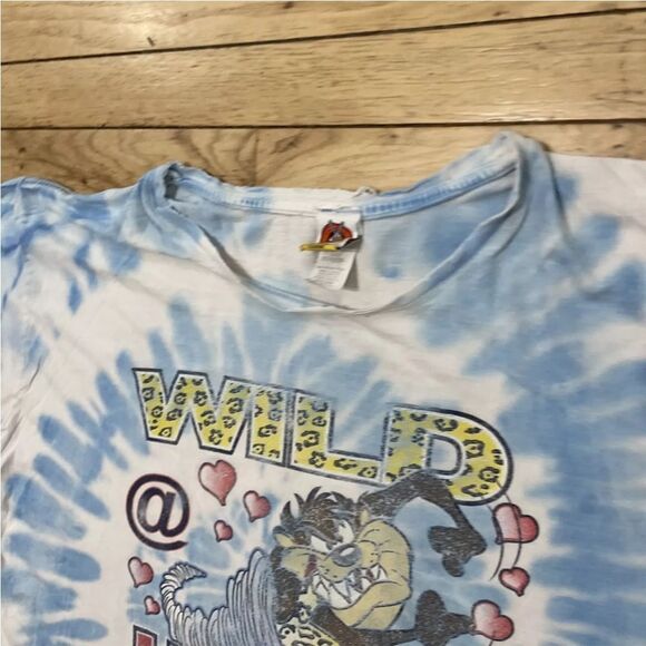 Vtg 2000 LOONEY TUNES Tazmanian Devil Wild Heart Taz Shirt Womens 26W/28W TieDye - Picture 15 of 16